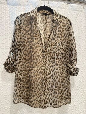 Olivaceous Leopard-Print Sheer Blouse - Brown, Black, Tan